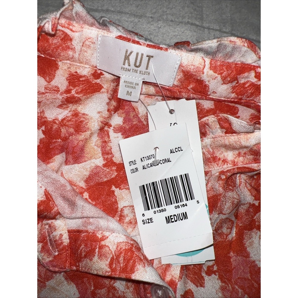 NWT KUT Froth The Kloth Sleeveless Coral White Ruffles Feminine summer Medium - Picture 8 of 9